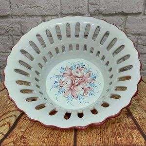 Vintage R.C. Cal Fruit Bowl Scalloped Hand Painted ceramic floral pottery